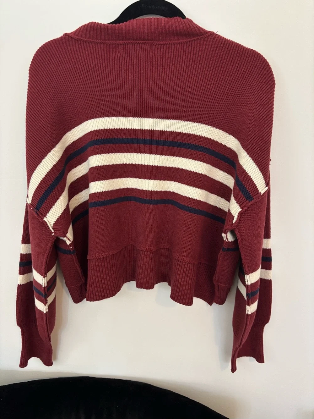 By Together Burgundy Striped Cropped Crew Sweater